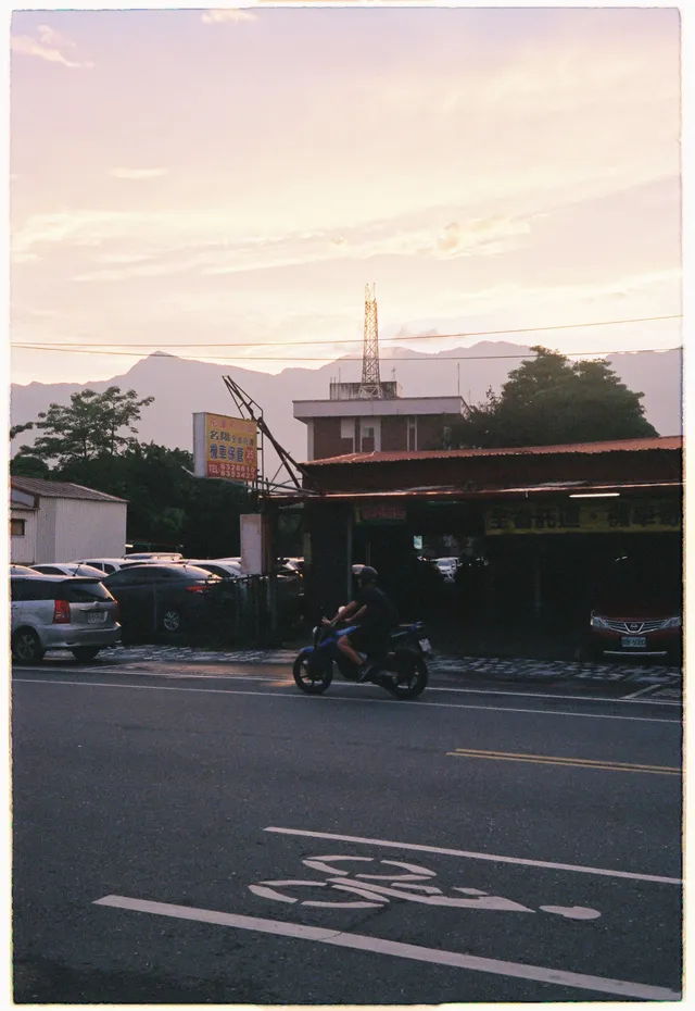 Bike lane at dusk: film photograph by Ben Enbom, Taiwan