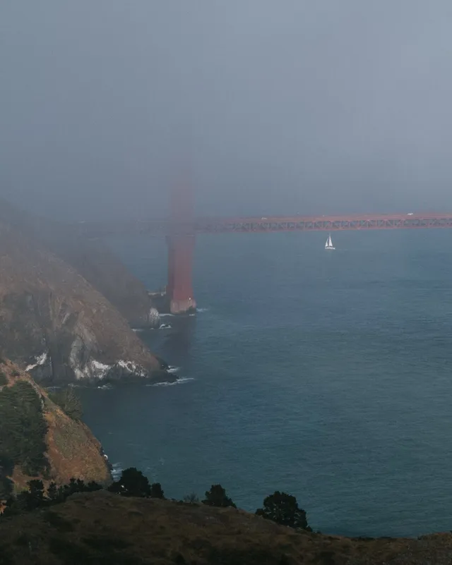 Golden Gate in fog: film photograph by Ben Enbom, USA